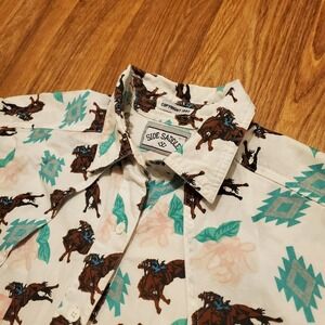 Vintage Side Saddle Shirt Women Medium White Aztec Western‎ Horse Riding Rodeo